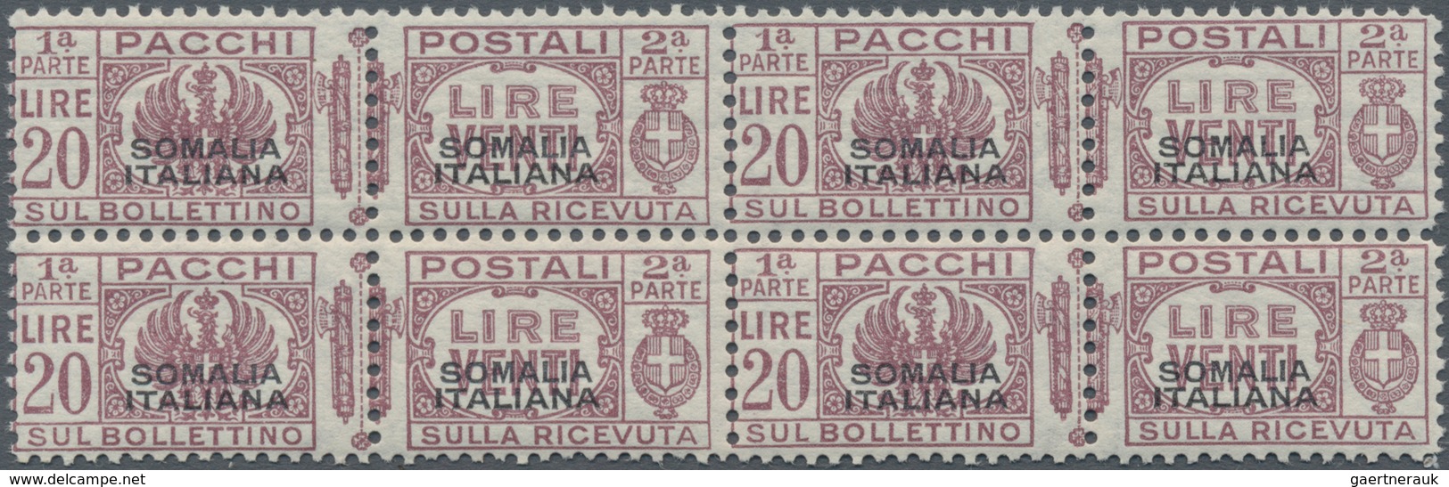 Italienisch-Somaliland - Paketmarken: 1934. 20 L Lilac In A Block Of 4. MINT, NH. Luxury! Signed Ray - Somalië