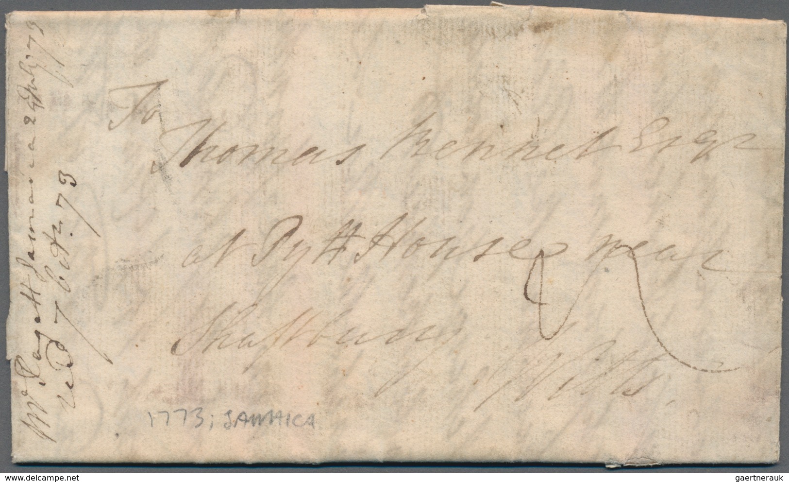 Jamaica: 1773 (24 July) Entire Letter From Jamaica To Shafbury, Wiltshire With '5/OC' Bishop Arrival - Jamaica (1962-...)