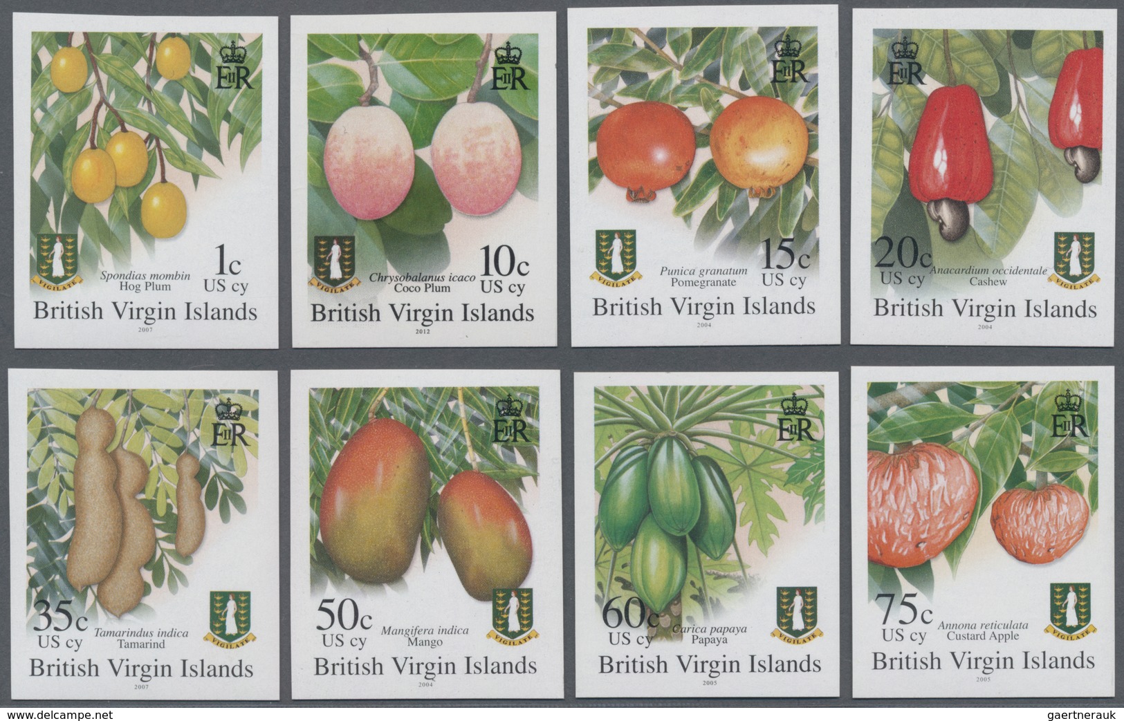 Jungferninseln / Virgin Islands: 2004/2007, Definitive Issue 'fruits' 13 Different IMPERFORATE Stamp - British Virgin Islands