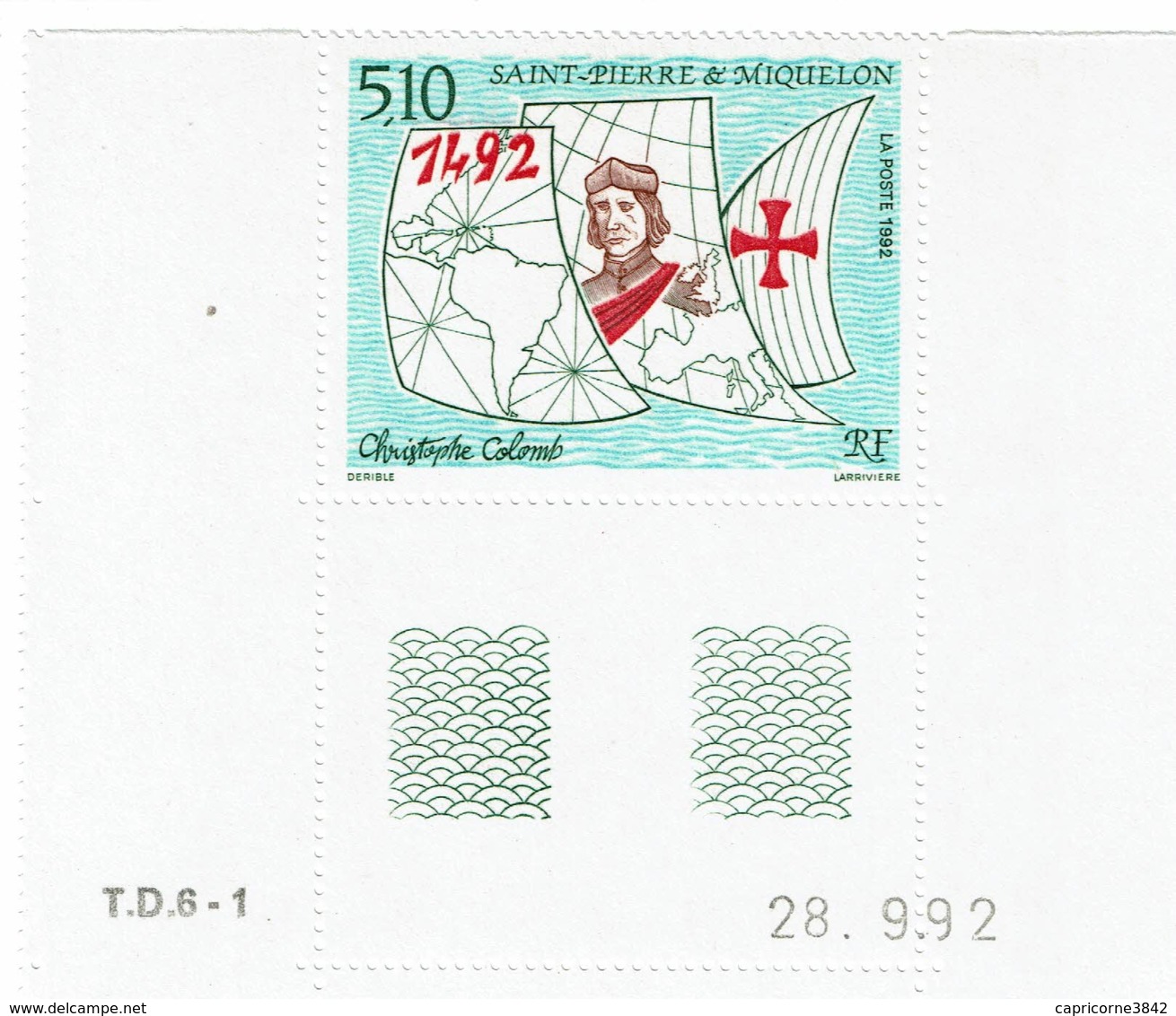 1992 - St Pierre Et Miquelon - CHRISTOPHE COLOMB Découvre L'Amérique - Bas De Feuille, Coin Daté - Unused Stamps
