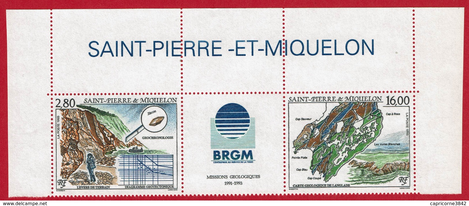 1995 - St Pierre Et Miquelon - Missions Géologiques 1991 - 1995 - (n° 619A) - Bord De Feuille Haut - Ungebraucht