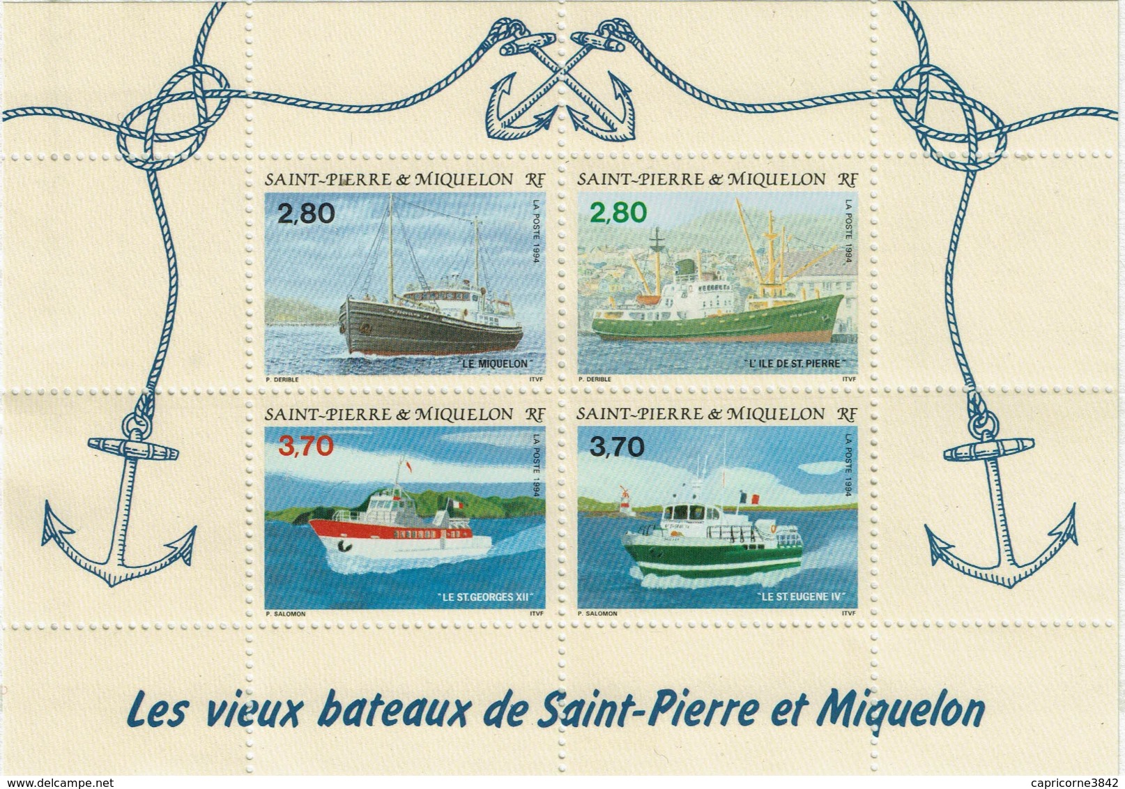 1994 - St Pierre Et Miquelon - Bloc "Les Vieux Bateaux De Saint-Pierre Et Miquelon" - N° BF4 (599 à 602) - Blocks & Sheetlets