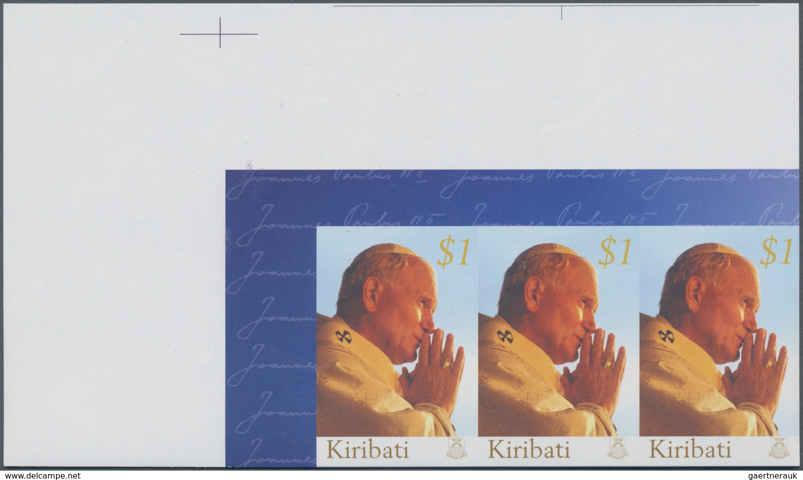 Kiribati (Gilbert-Inseln): 2005, Death Of Pope John Paul II. $1 In A Horizontal IMPERFORATE Strip Of - Kiribati (1979-...)
