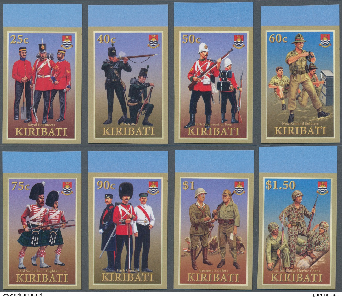 Kiribati (Gilbert-Inseln): 2007, Military Uniforms Complete IMPERFORATE Set Of Eight From Upper Marg - Kiribati (1979-...)