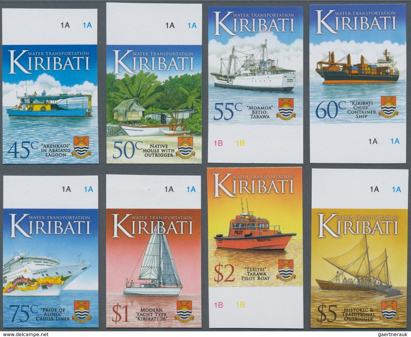 Kiribati (Gilbert-Inseln): 2013, Definitive Issue 'Ships' Complete IMPERFORATE Set Of 16 From Upper - Kiribati (1979-...)