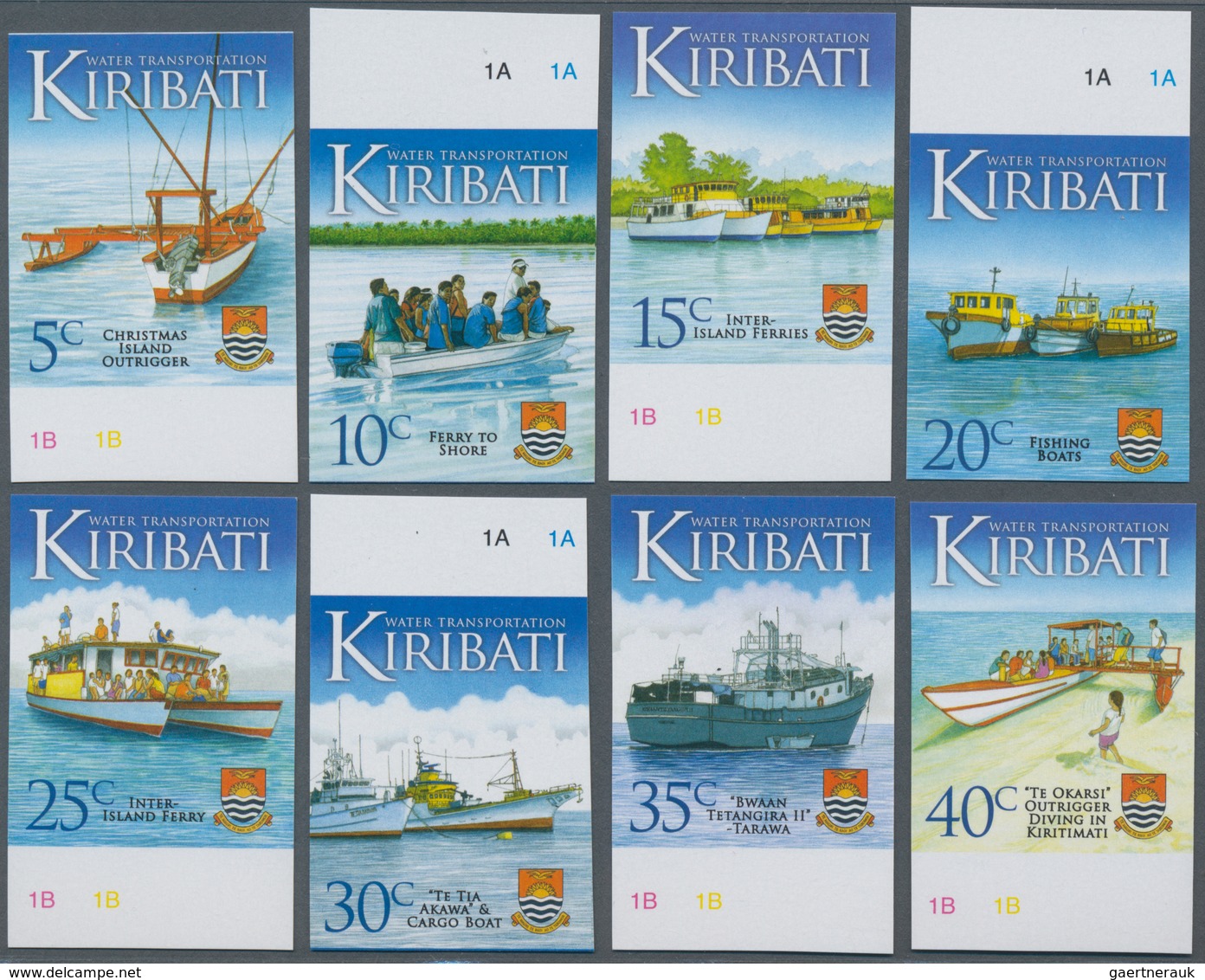 Kiribati (Gilbert-Inseln): 2013, Definitive Issue 'Ships' Complete IMPERFORATE Set Of 16 From Upper - Kiribati (1979-...)