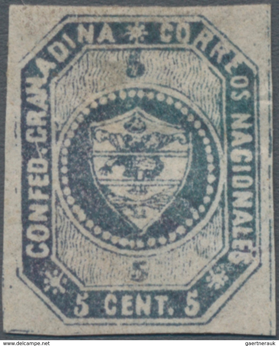 Kolumbien: 1859, 5 C. Slate *, Full To Large Margins Around, Signed, Scott 3e . ÷ 1859, 5 Cent. Schi - Colombia