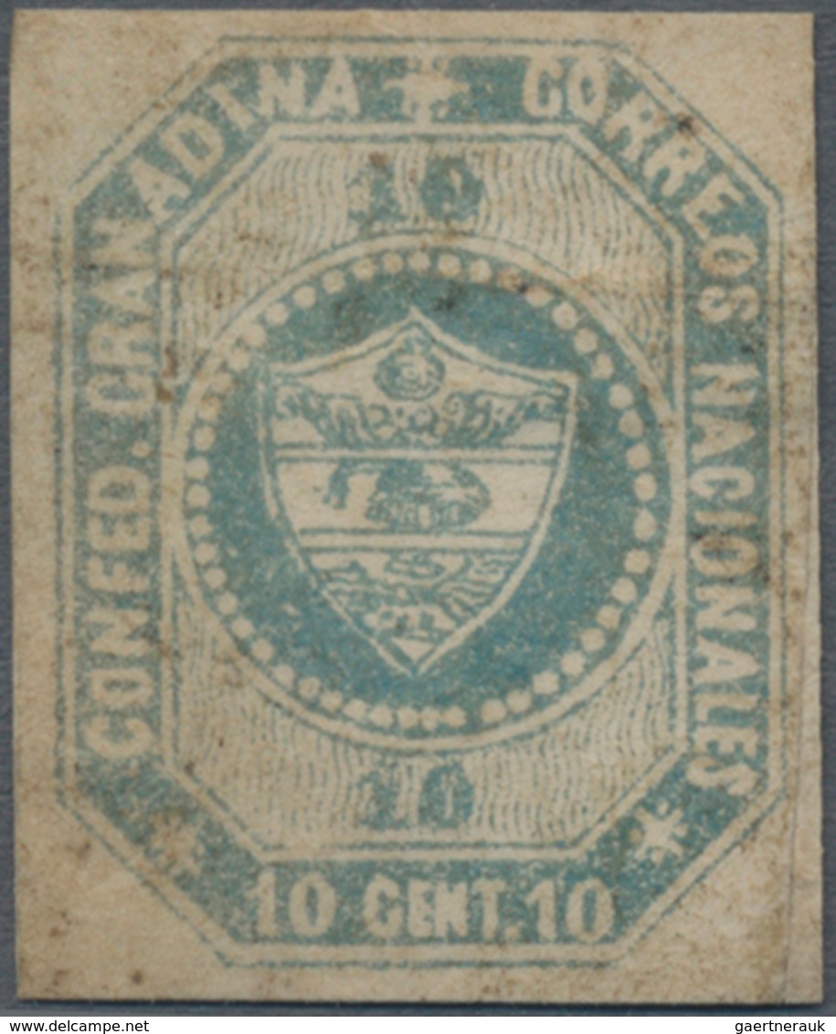 Kolumbien: 1859, 10 C. Paleblue, Trial Color Plate Proof, Large Margins, Right Margin Added And Othe - Kolumbien