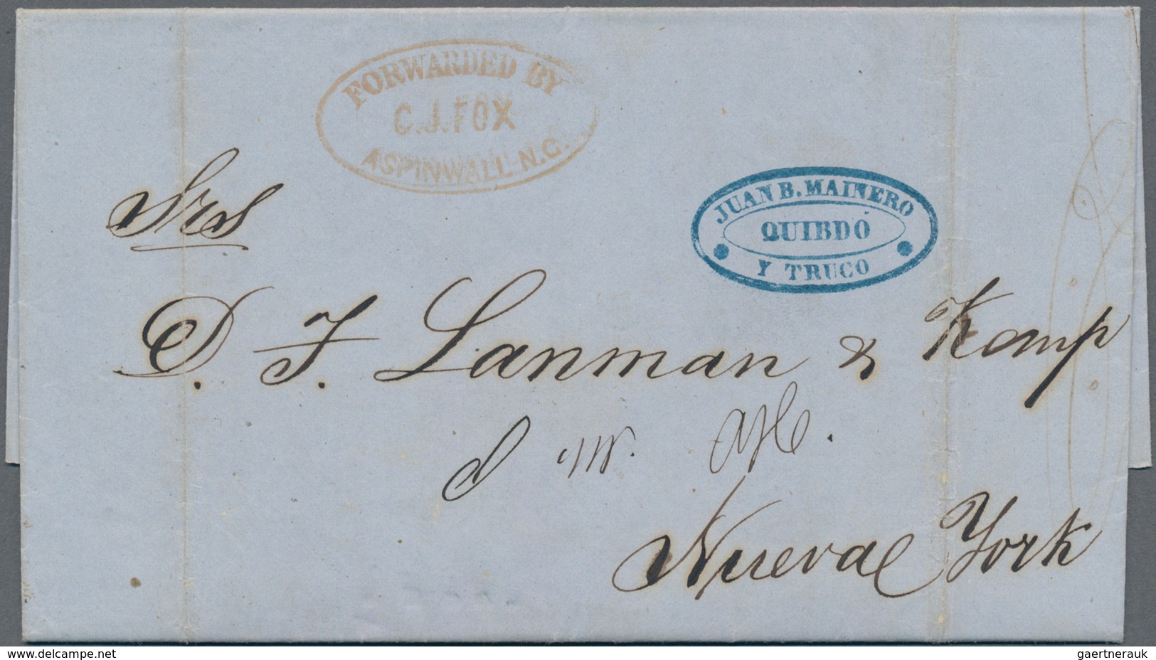 Kolumbien: 1859, QUIBDO (State Canca) Complete Folded Letter To New York Forwardet By J.B. Mainero A - Colombia