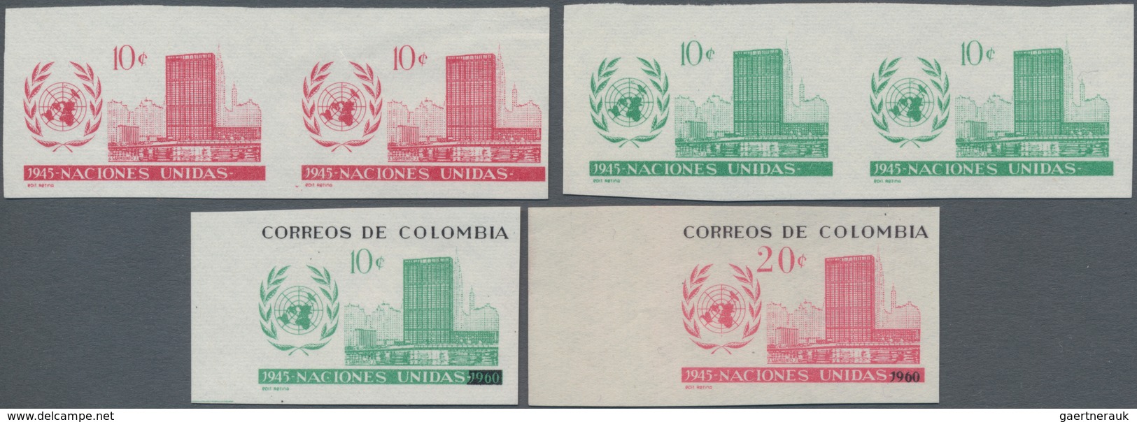 Kolumbien: 1960, 15th Anniversary Of The UNITED NATIONS, 20C. Imperforated From Margin And Same Desi - Kolumbien