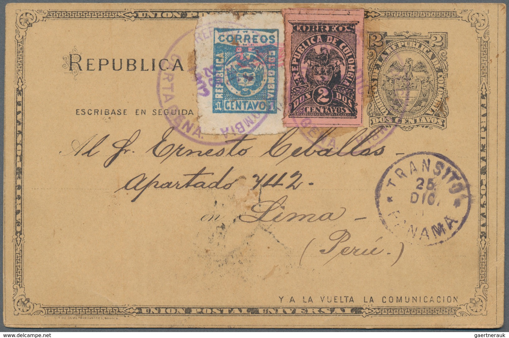 Kolumbien: 1902, 2 C Postal Stationery Card, Uprated With Cartagena Provisional Stamp 1 C Blue, Roul - Kolumbien