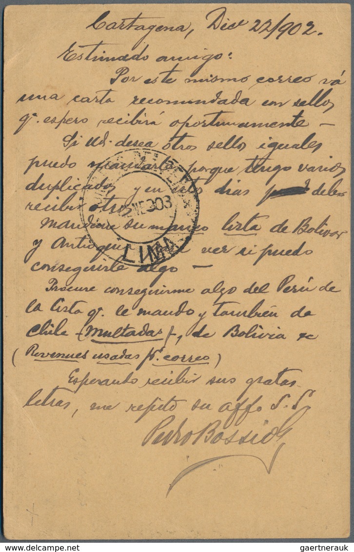 Kolumbien: 1902, 2 C Postal Stationery Card, Uprated With Cartagena Provisional Stamp 1 C Blue, Roul - Kolumbien