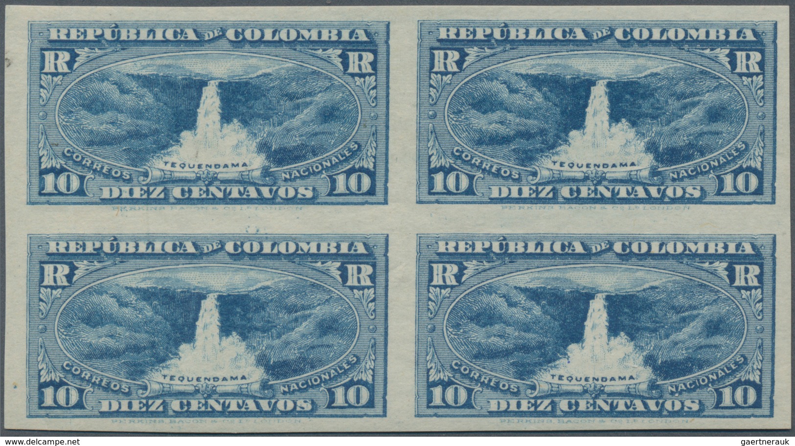 Kolumbien: 1917, 10 C Blue Imperforated In Block Of Four Mint Never Hinged, Left Two Stamps With Ver - Colombia