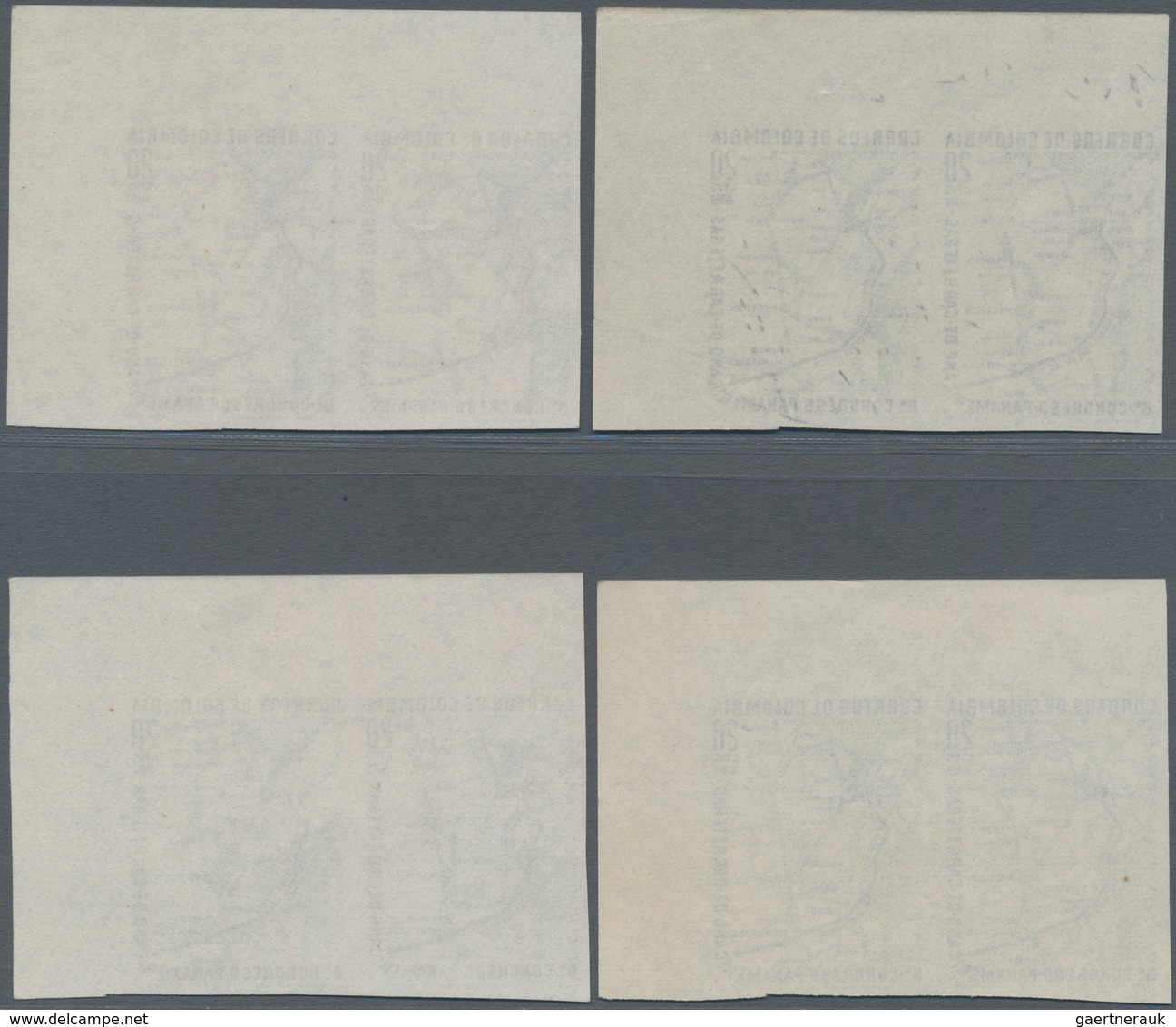 Kolumbien: 1961, Map Of Pan-American Highway 20 Ctvs. Airmail, Lot Proofs In 7 Imperforated Pairs, D - Kolumbien