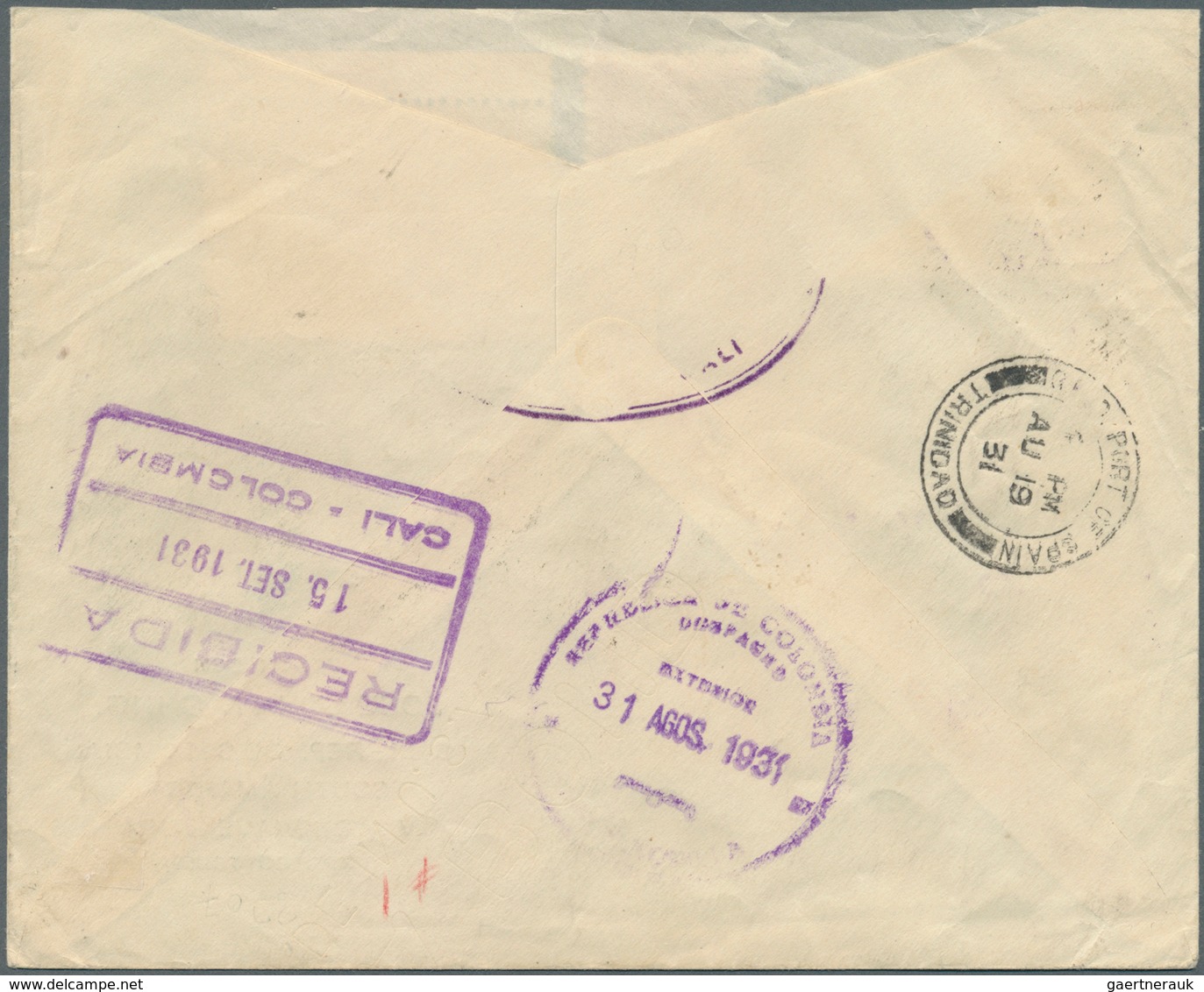 Kolumbien - Eilmarken: 1931 EXPRESO TOBON: DOX Cover From Rio De Janeiro To Cali, Colombia Via Buena - Colombia