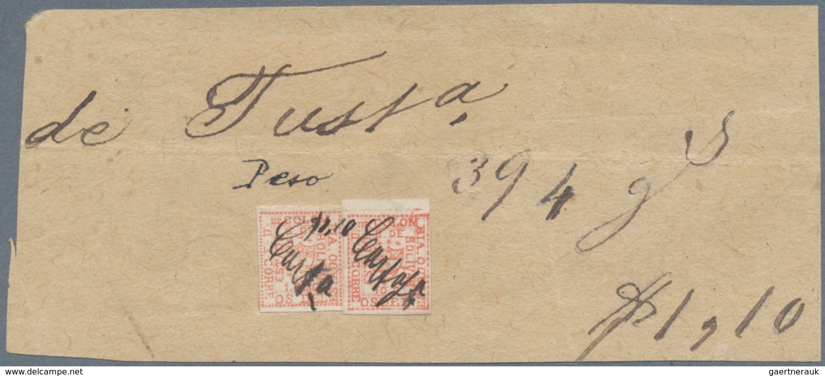 Kolumbien - Departamentos: Bolivar: BOLIVAR 1863-66 PART COVER FRONT WITH COMPLETE FRANKING OF 1 PES - Colombia