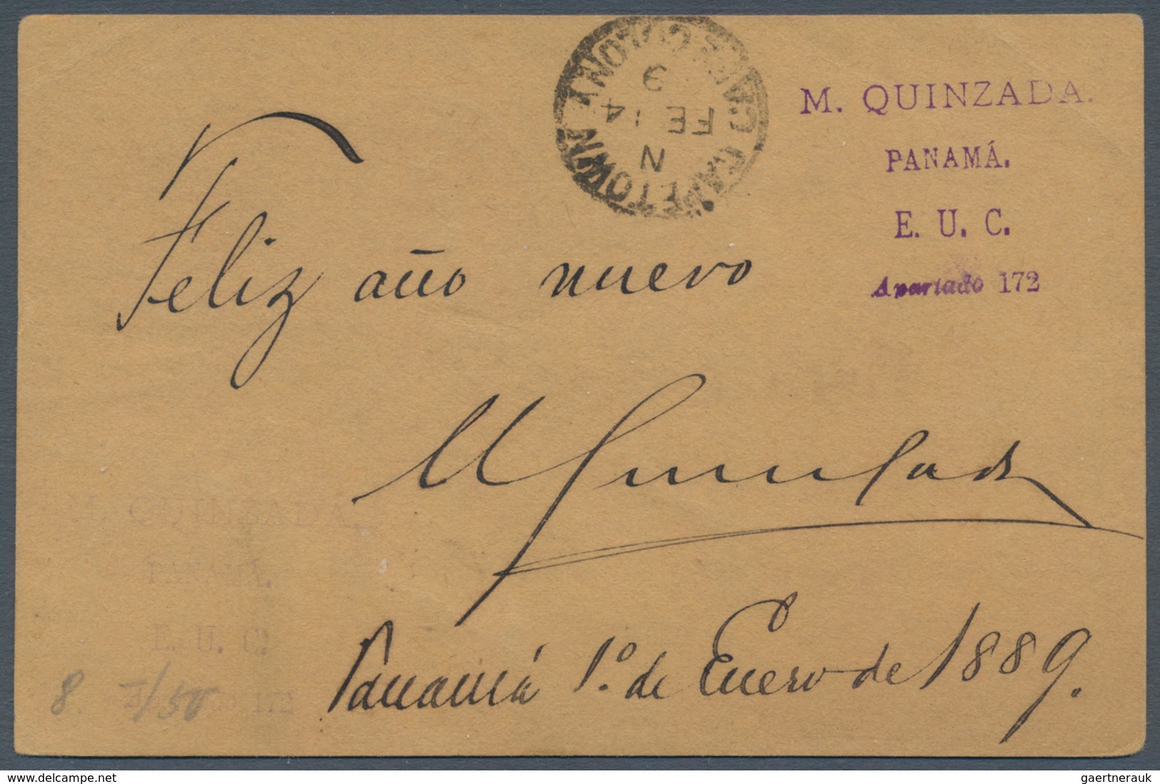Kolumbien - Ganzsachen: 1889 Postal Stationery Card Of Colombia Send From Panama Postal Agency By Fr - Kolumbien