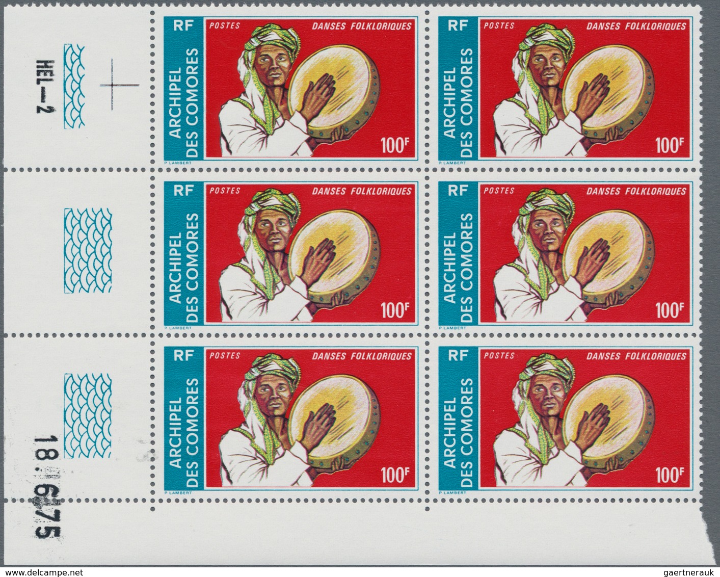 Komoren: 1975, Traditional Dances Complete Set Of Two In Blocks Of Six From Lower Left Corner With P - Isole Comore (1975-...)