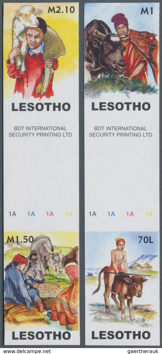 Lesotho: 2006. Complete Set "Shepherd Boys" In 2 Vertical Gutter Pairs Showing "Ride On A Calf", "Fe - Lesotho (1966-...)