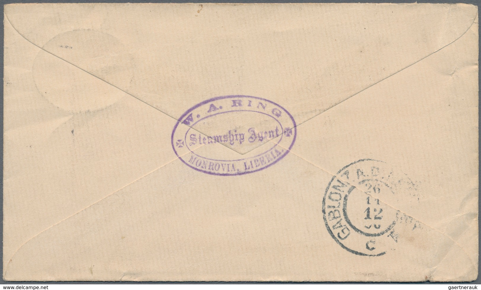 Liberia: 1890, Envelope 5 C. Red Canc. Oval "German Sea Posts Hamburg Westafrica 11.11.90 XIX" To Ga - Liberia