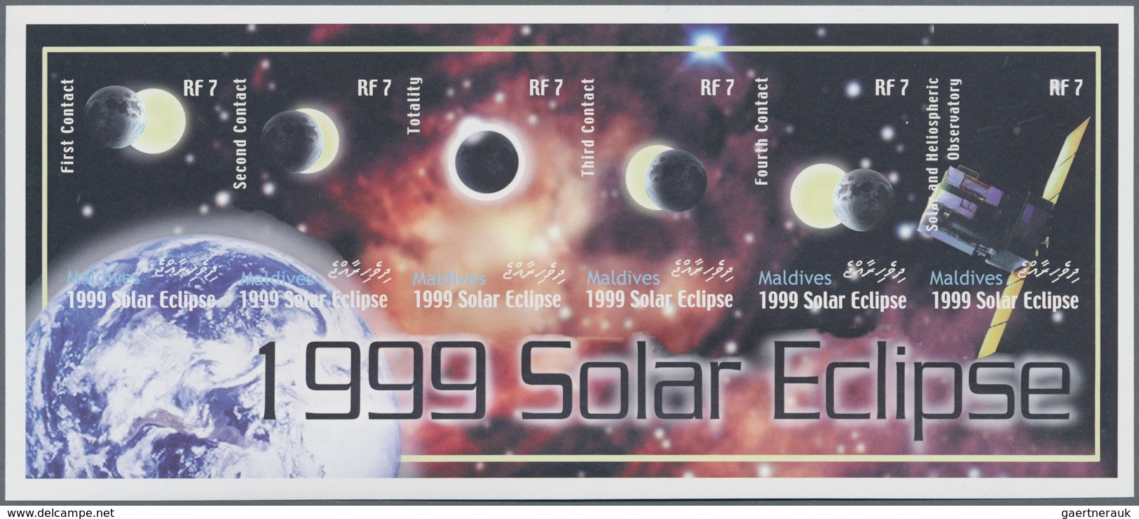 Malediven: 2000, Total Solar Eclipse Of 1999 Complete Set Of Twelve In Two Perforate And IMPERFORATE - Malediven (1965-...)