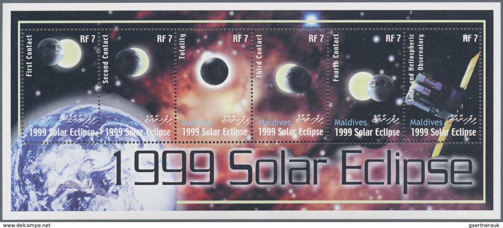 Malediven: 2000, Total Solar Eclipse Of 1999 Complete Set Of Twelve In Two Perforate And IMPERFORATE - Maldiven (1965-...)