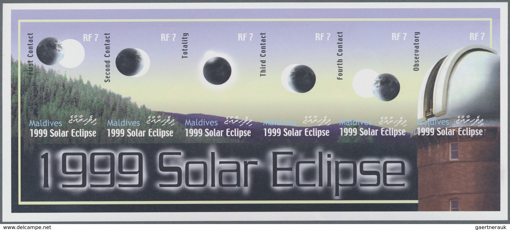 Malediven: 2000, Total Solar Eclipse Of 1999 Complete Set Of Twelve In Two Perforate And IMPERFORATE - Malediven (1965-...)