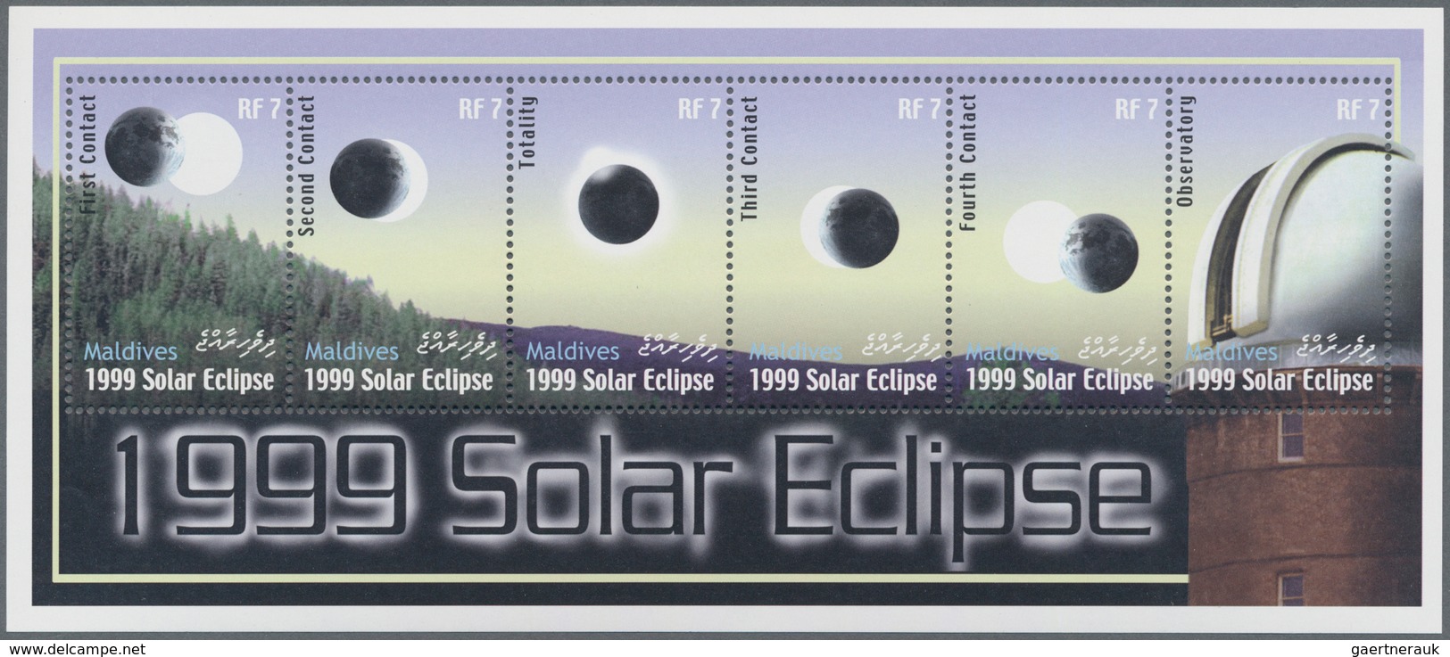 Malediven: 2000, Total Solar Eclipse Of 1999 Complete Set Of Twelve In Two Perforate And IMPERFORATE - Malediven (1965-...)