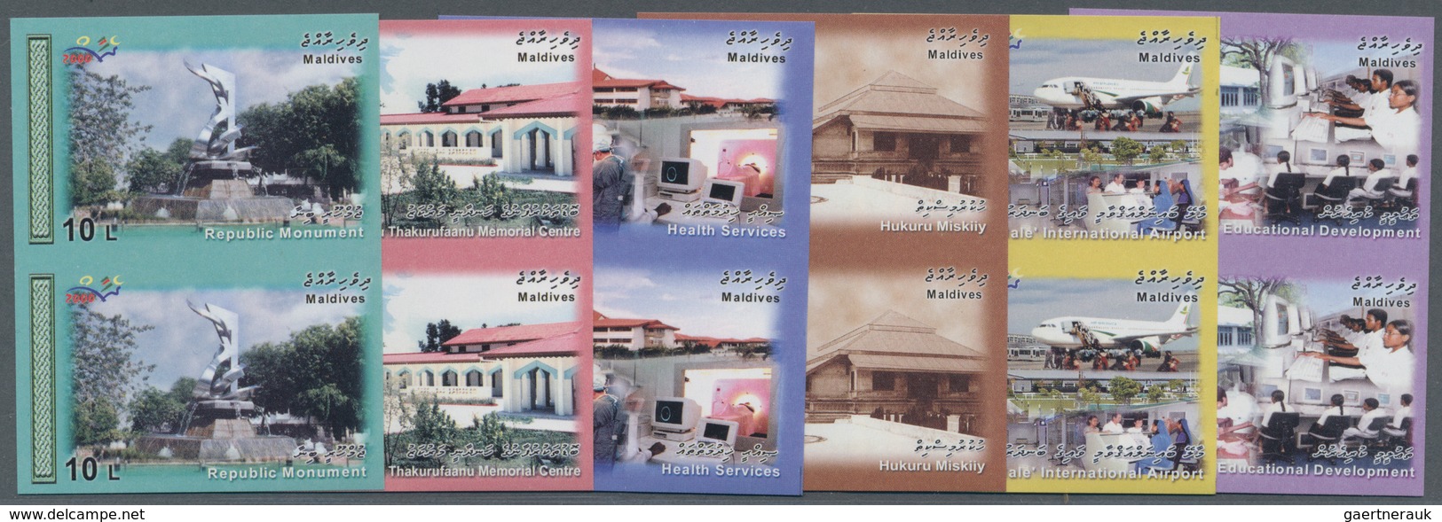 Malediven: 2000, Millenium Change Complete Set Of Six In Vertical IMPERFORATE Pairs And Additional T - Maldives (1965-...)