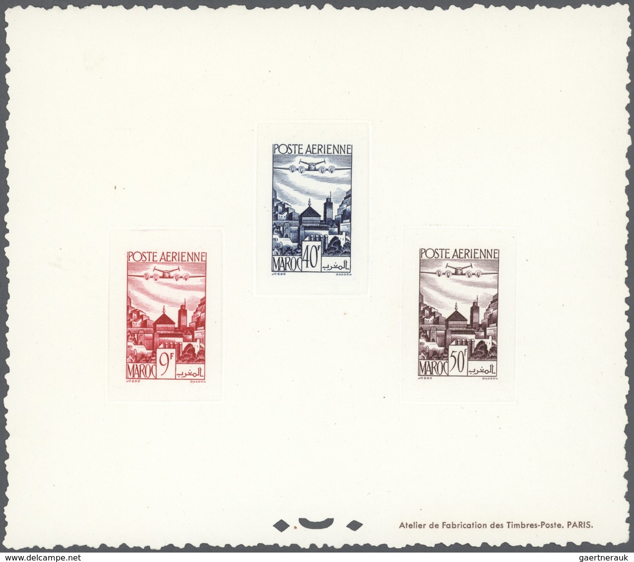 Marokko: 1947, Airmails, Two Epreuve Collective In Issued Colours: 9fr./40fr./50fr. And 100fr./200fr - Ongebruikt