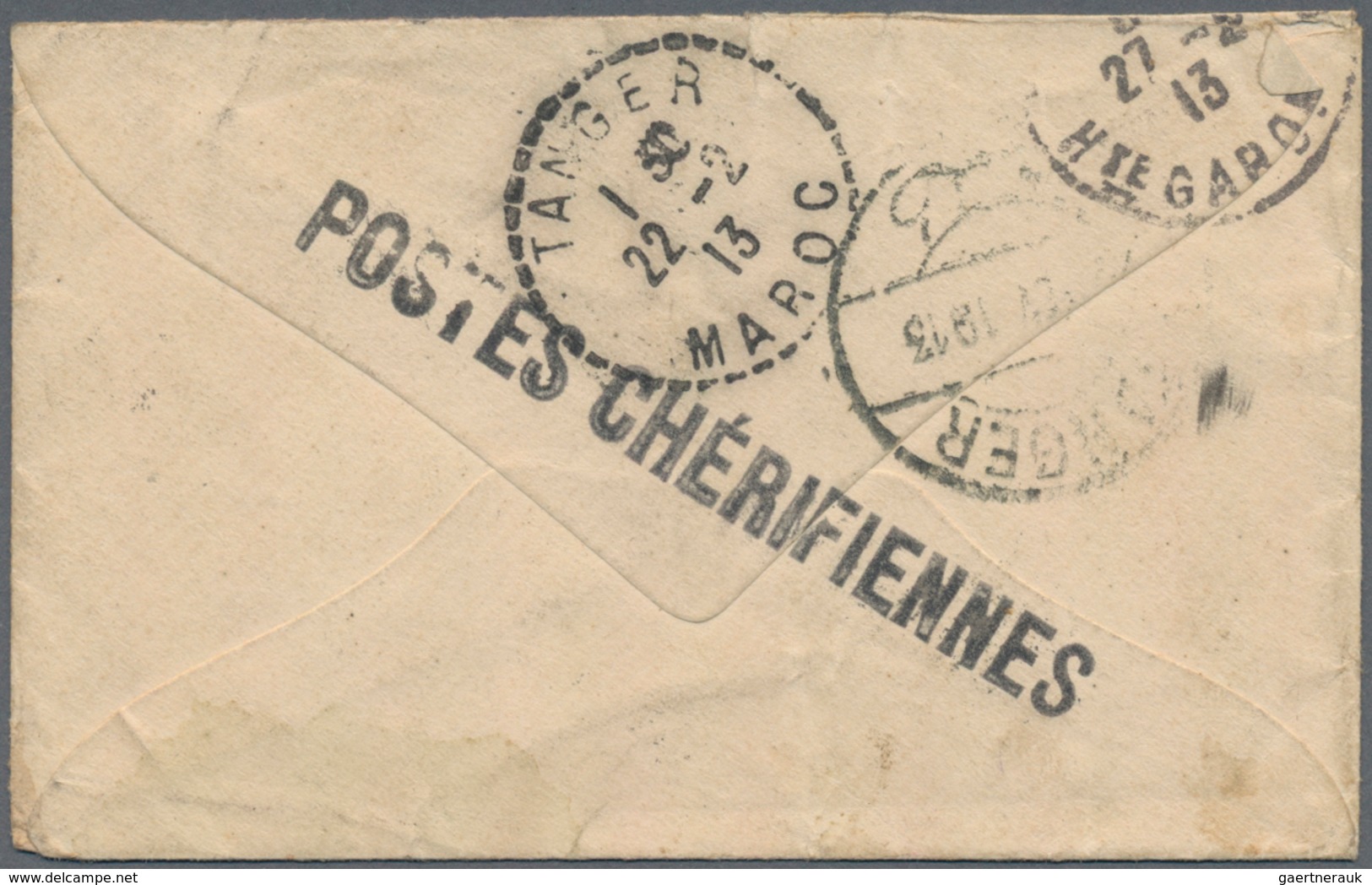 Marokko - Scherifische Post: 1913, 10 M Vermilion, Two Single Stamps, Each On Cover From French Occu - Marokko (1956-...)