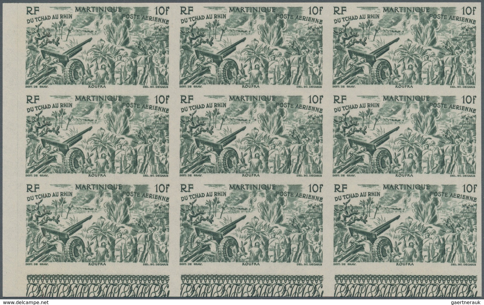 Martinique: 1946, From Tchad To Rhine Complete Set Of Six In IMPERFORATE Blocks Of Nine From Lower L - Sonstige & Ohne Zuordnung