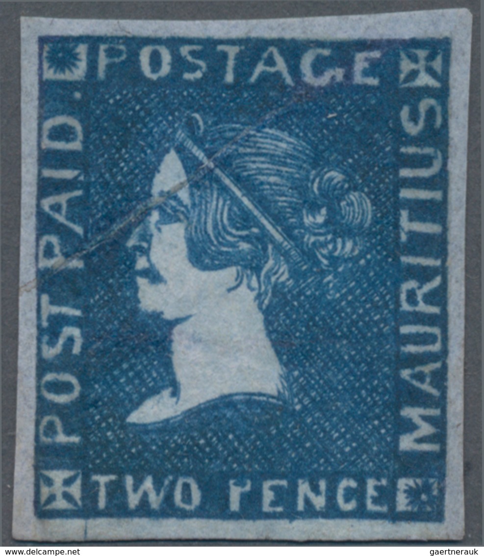 Mauritius: 1859 'Sherwin' 2d. Blue On Bluish Paper, Imperf, Sheet Pos. 2, From The 1848 Plate Re-eng - Mauritius (...-1967)