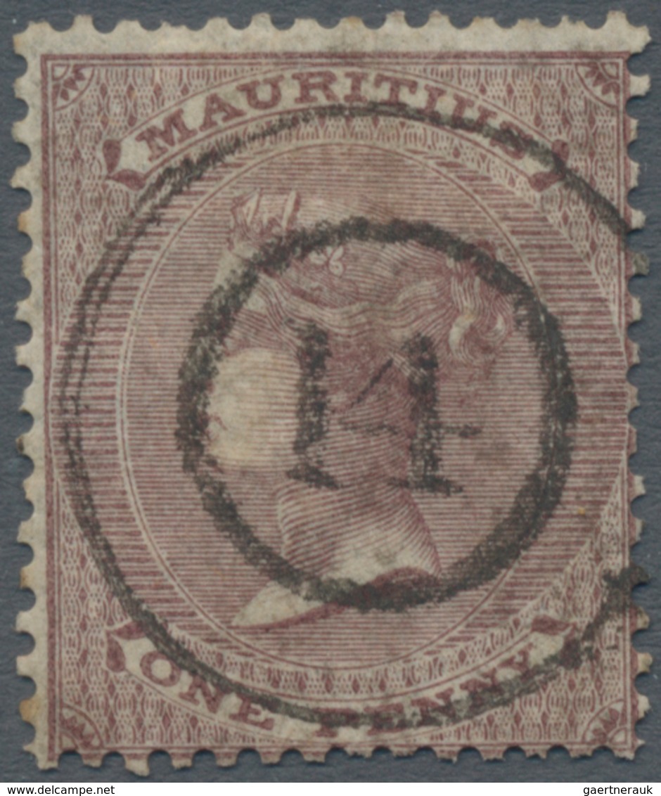 Mauritius: 1860, ONE PENNY Purple-brown (SG 46, Scott 24) With Central Scarce Numeral Postmark "14" - Mauritius (...-1967)
