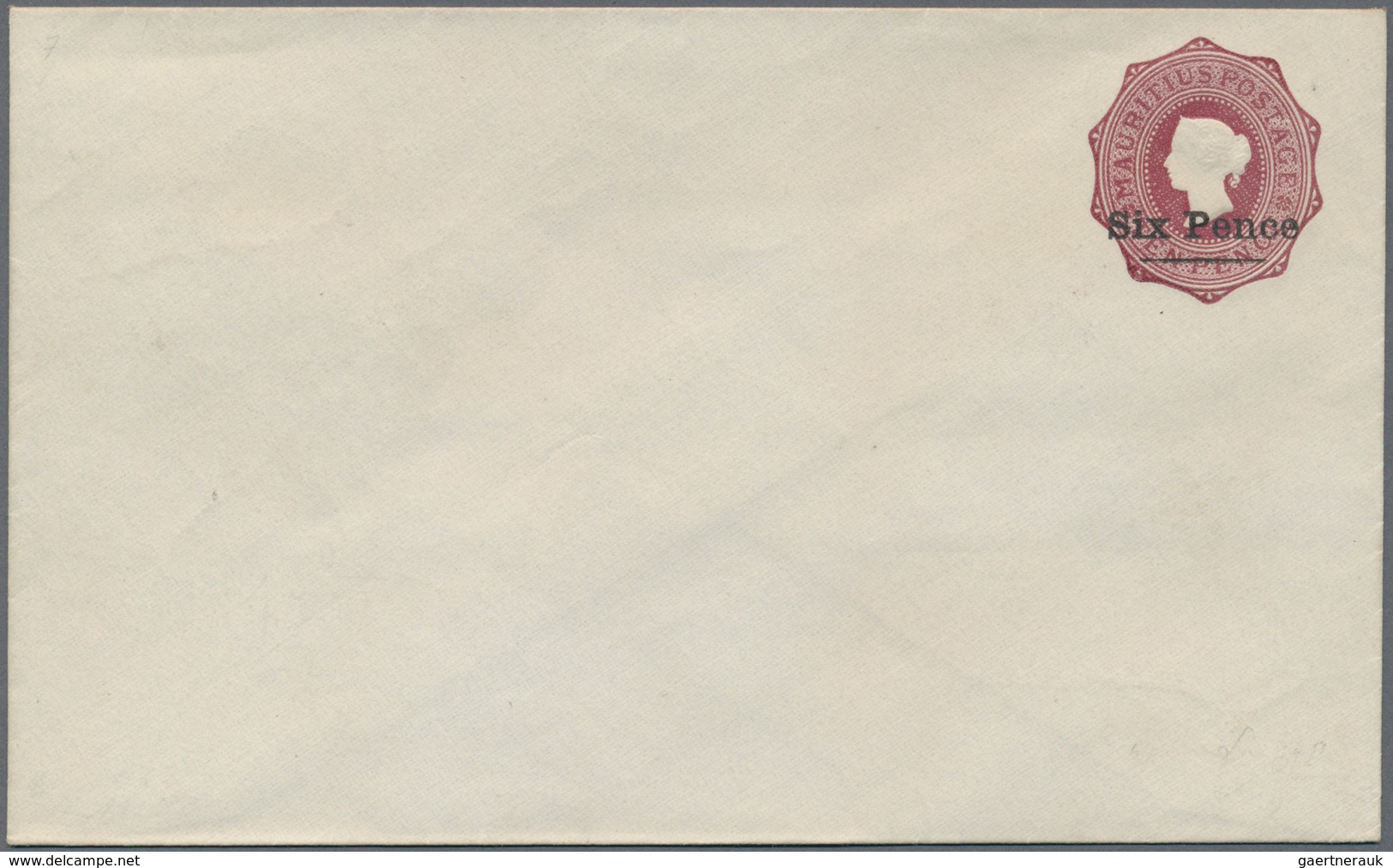 Mauritius: 1877, Stat. Envelope QV 10d. Brownish-violet Surch. 'Six Pence' On Thick Linen Paper With - Mauritius (...-1967)