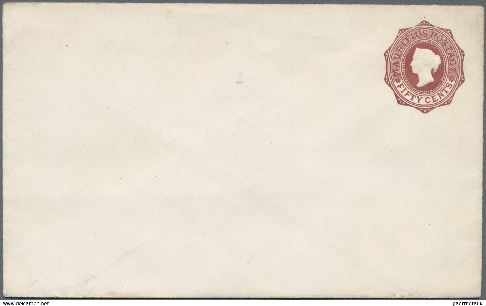 Mauritius: 1878, Stat. Envelope QV 50c. Redbrown On White Paper, Unused With Very Minor Marginal Ble - Mauritius (...-1967)