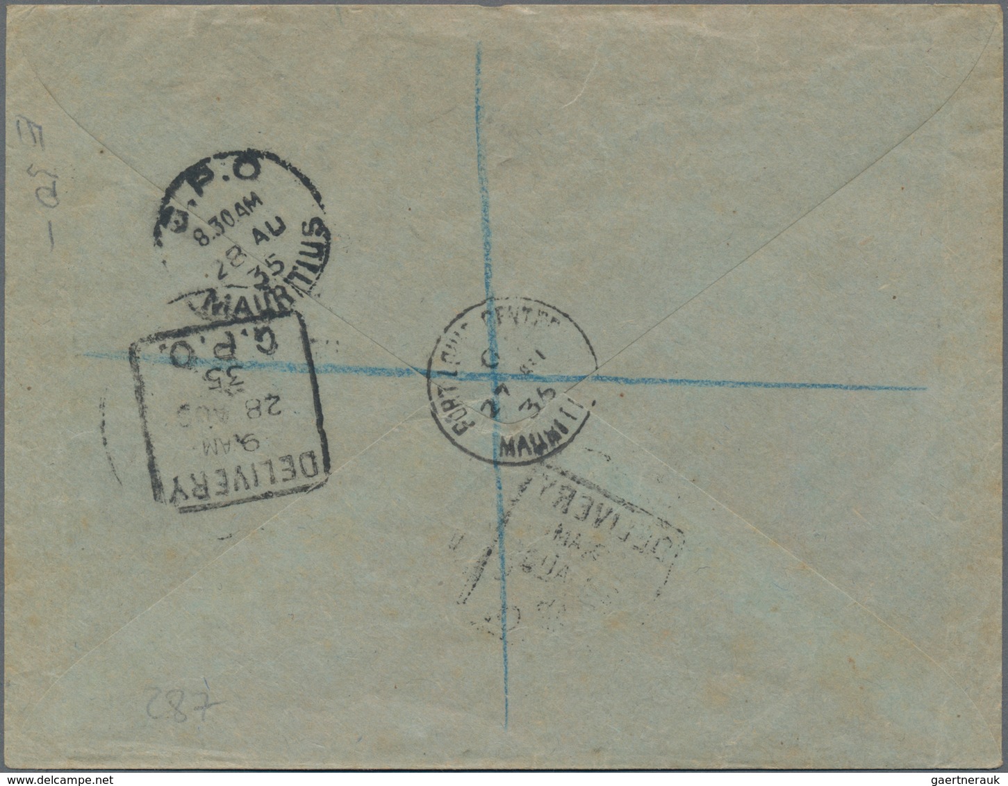 Mauritius: 1912-45, Three Interesting Covers, With 1) P/s Envelope 8c. Used Uprated From Riviere Des - Mauritius (...-1967)