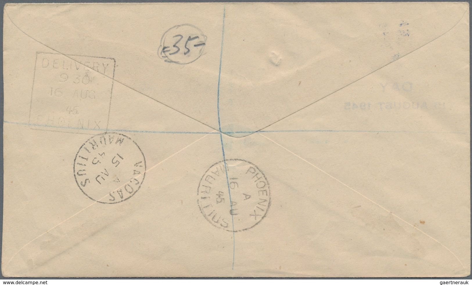 Mauritius: 1912-45, Three Interesting Covers, With 1) P/s Envelope 8c. Used Uprated From Riviere Des - Mauritius (...-1967)