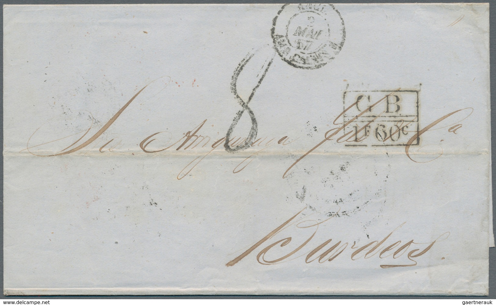Mexiko: 1857, Maritime Mail Cover From Veracruz To Bordeaux In France, On Reverse British P.O. Split - Mexique