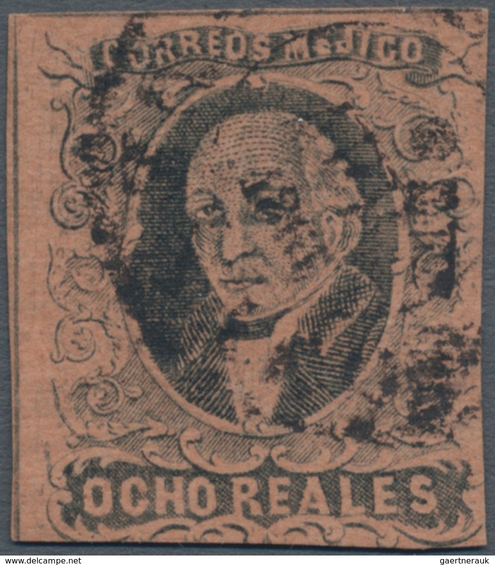 Mexiko: 1861, Hidalgo Ocho Reales Black On Redbrown, From Sheet Position 1 With Framelines On The Le - Mexico