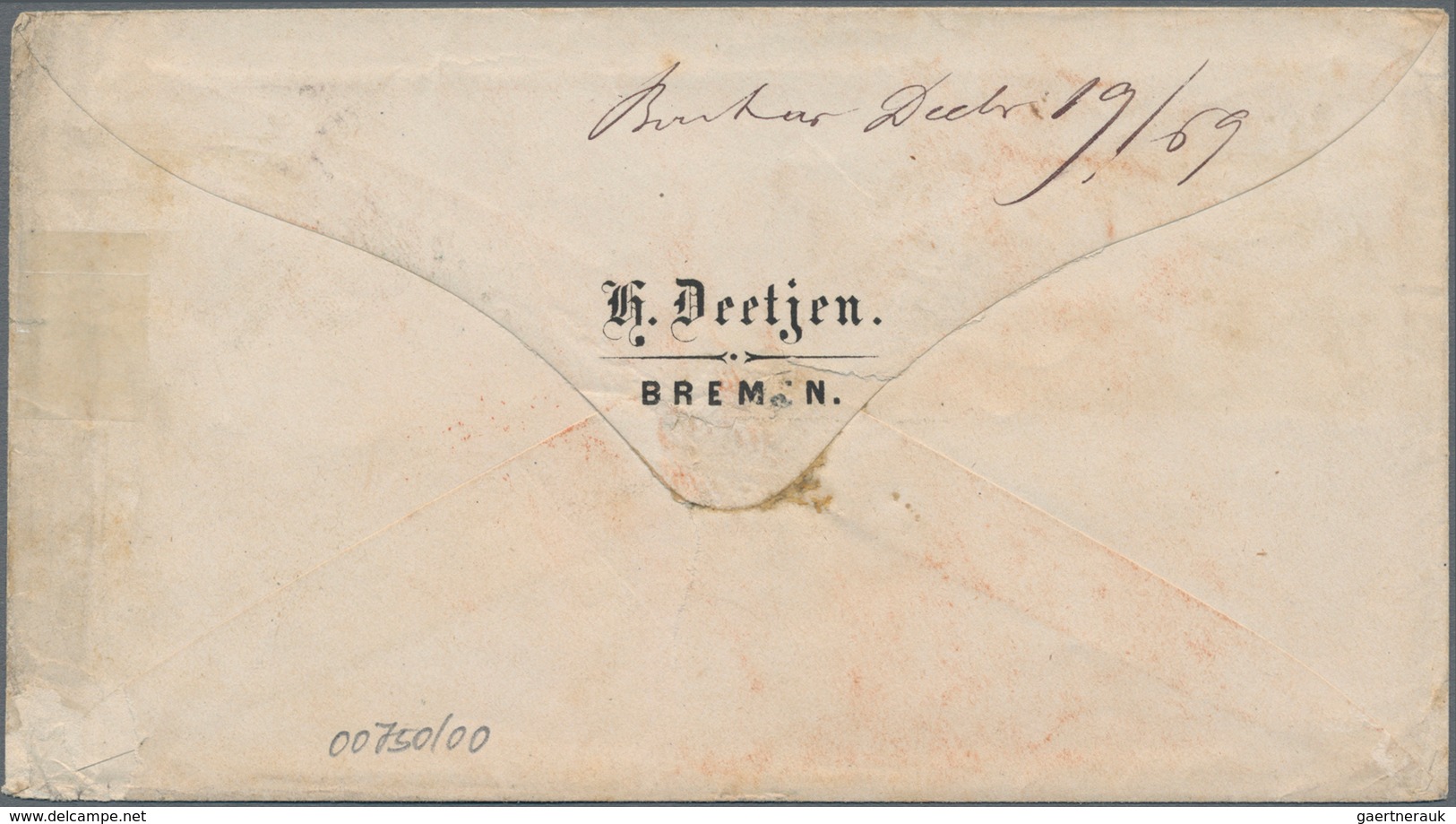 Mexiko: 1869 Incoming Mail: Stampless Envelope With Tax-cancel "4" And M/s "14¼" + Red Franco-cds "B - Mexico