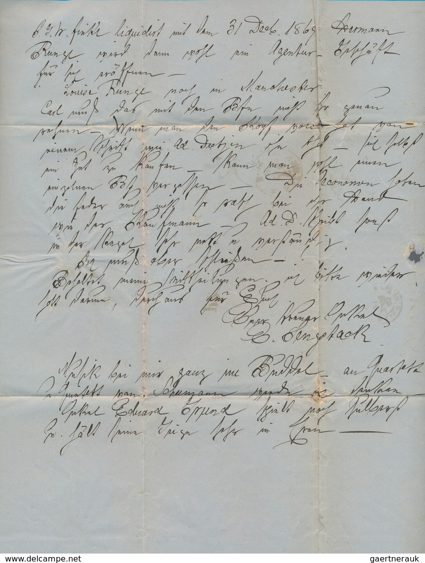 Mexiko: 1869 Incoming Mail: Stampless Folded Entire Letter With Tax-cancel "4" And M/s "9" + Red Fra - Mexico