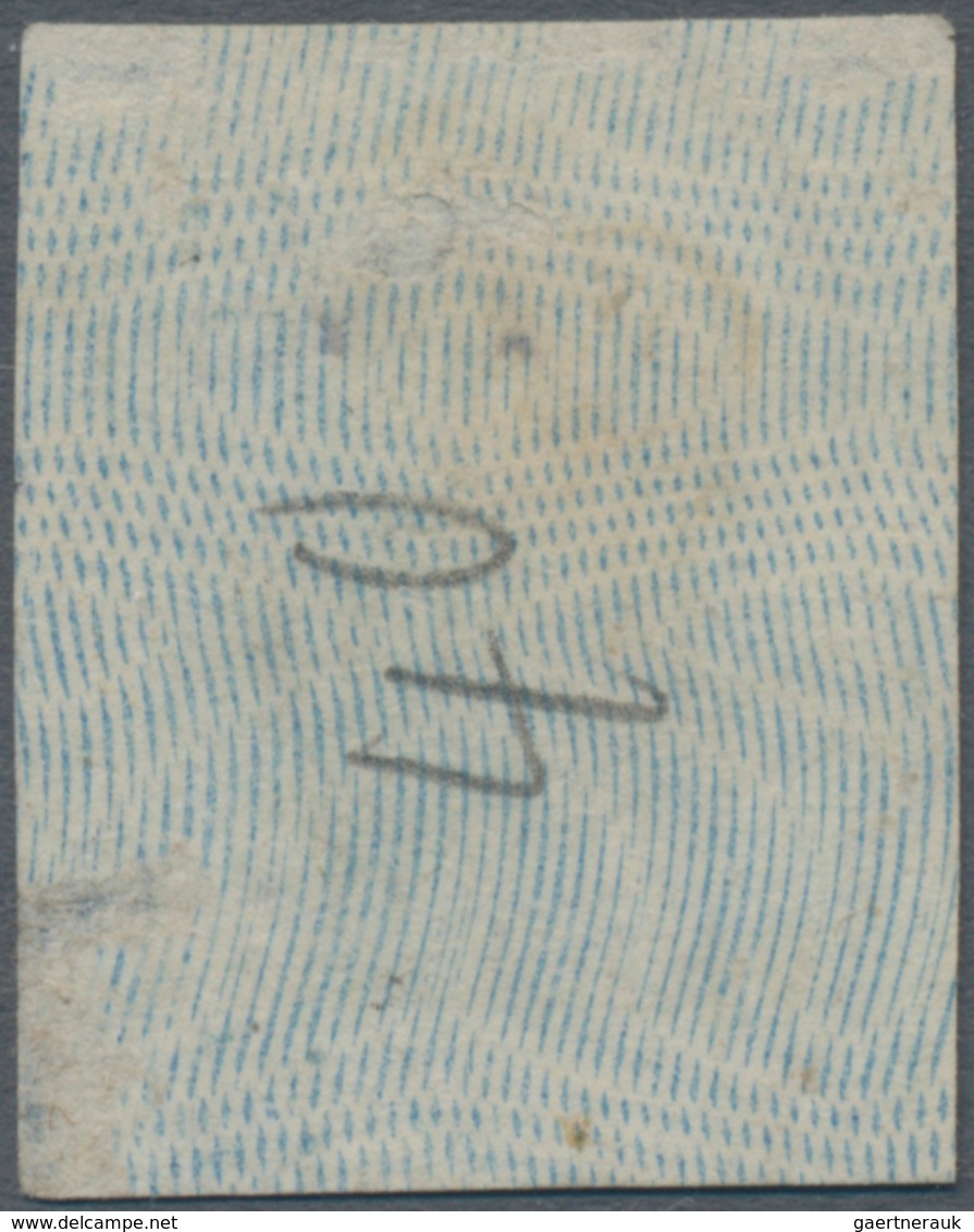 Mexiko: 1872, Hidalgo Moiré 12 C. Blue, Laid Paper, District Overprint " 50 72" Of Vera Cruz, Little - Mexico