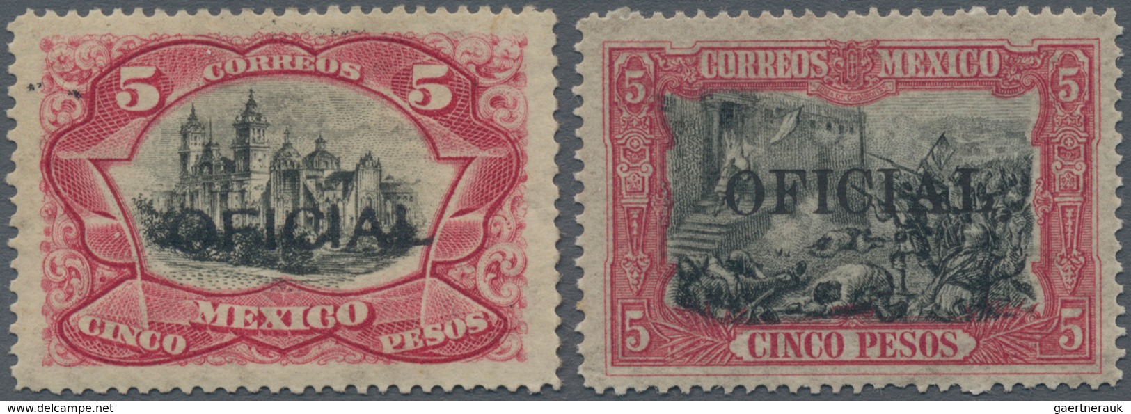 Mexiko - Dienstmarken: 1910-27, Cathedral 5 Pesos Red And Black 1910 And Independence 5 Pesos 1927 W - Mexico