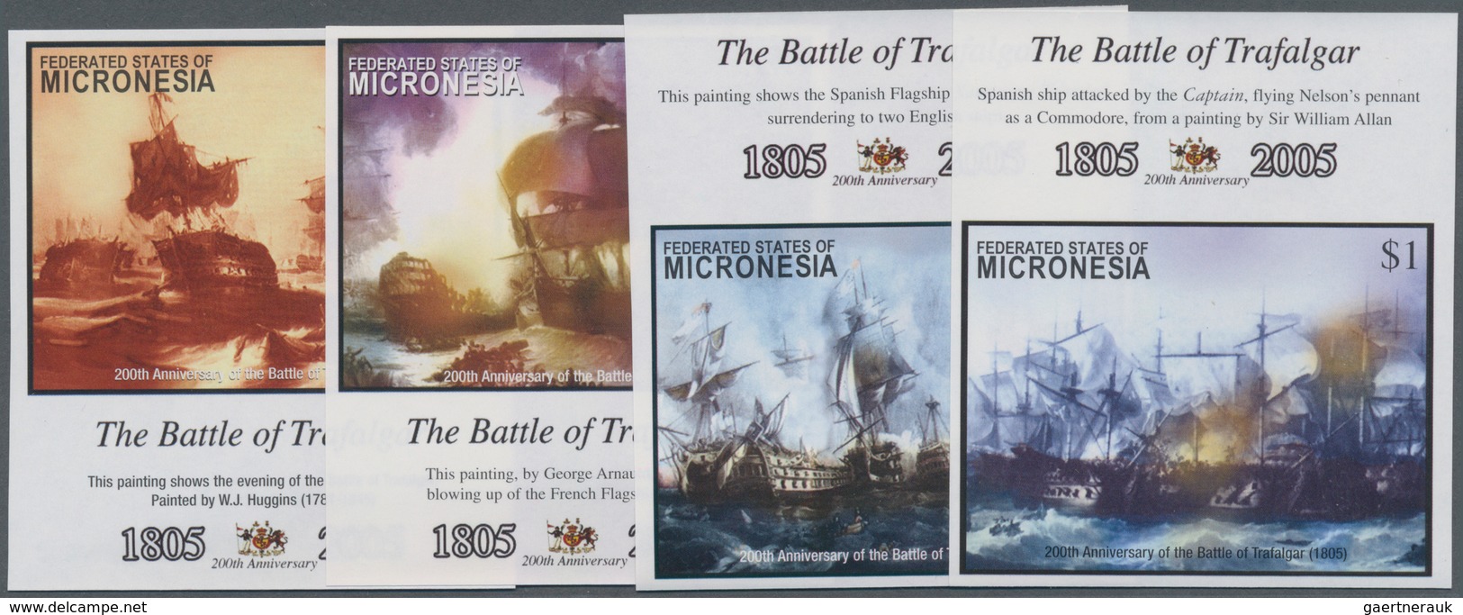 Mikronesien: 2005, 200th Anniversary Of The Sea Battle Of Trafalgar Complete IMPERFORATE Set Of Four - Micronesia