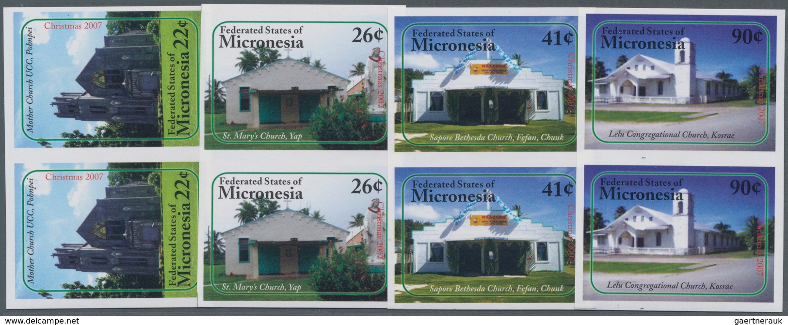 Mikronesien: 2007, Christmas - Churches Complete Set Of Four In Horiz. Or Vertical IMPERFORATE Pairs - Micronesië