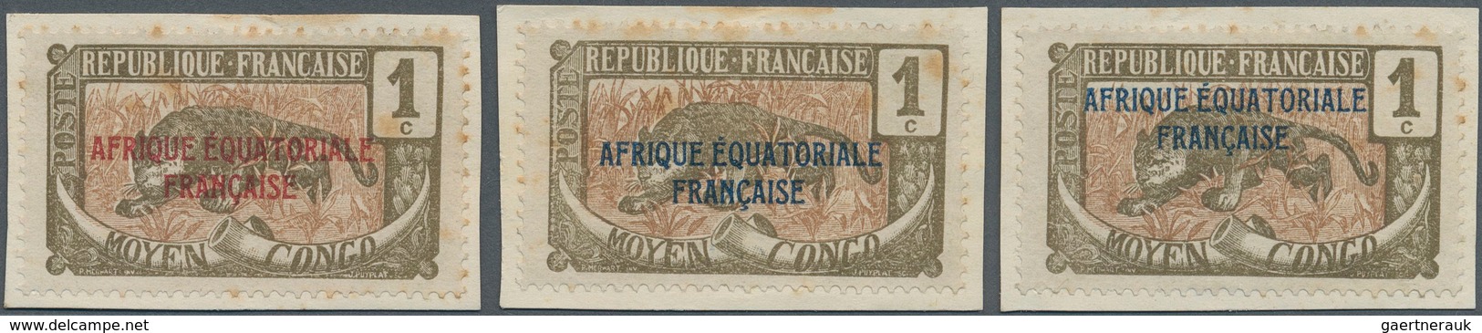 Mittelkongo: 1924, AEF Overprints, 1c. Olive/brown "Panther", Three Different Essays Of Overprint In - Other & Unclassified