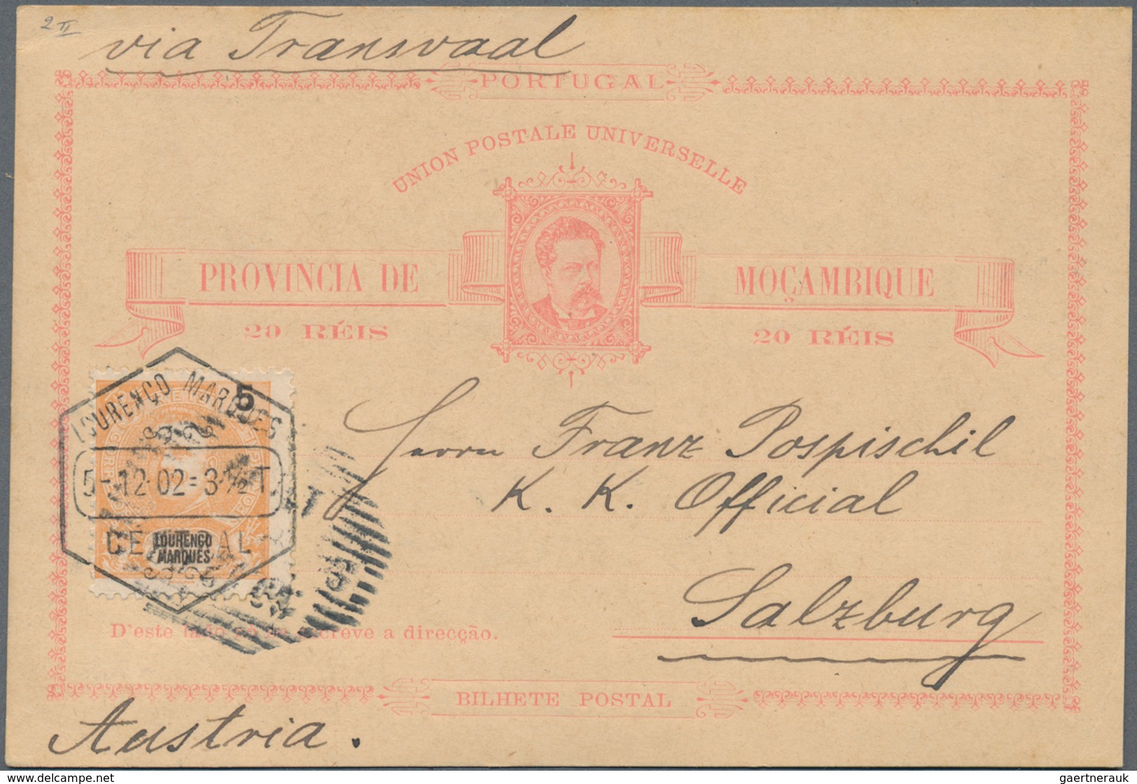 Mocambique: 1902, 20 Reis Stationery Card Uprated With 20 R. From "LOURENCO MARQUES" Sent, With Hand - Mozambique