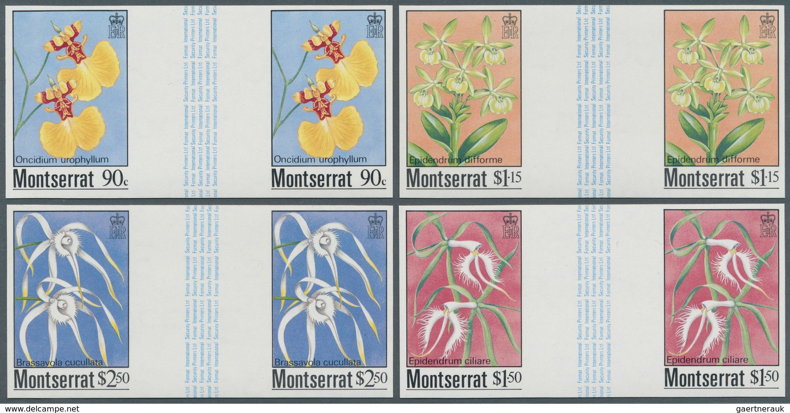 Montserrat: 1985, Orchidaceae, 4 Values Complete In Imperforated Horizontal Gutter Pairs, Unmounted - Andere & Zonder Classificatie