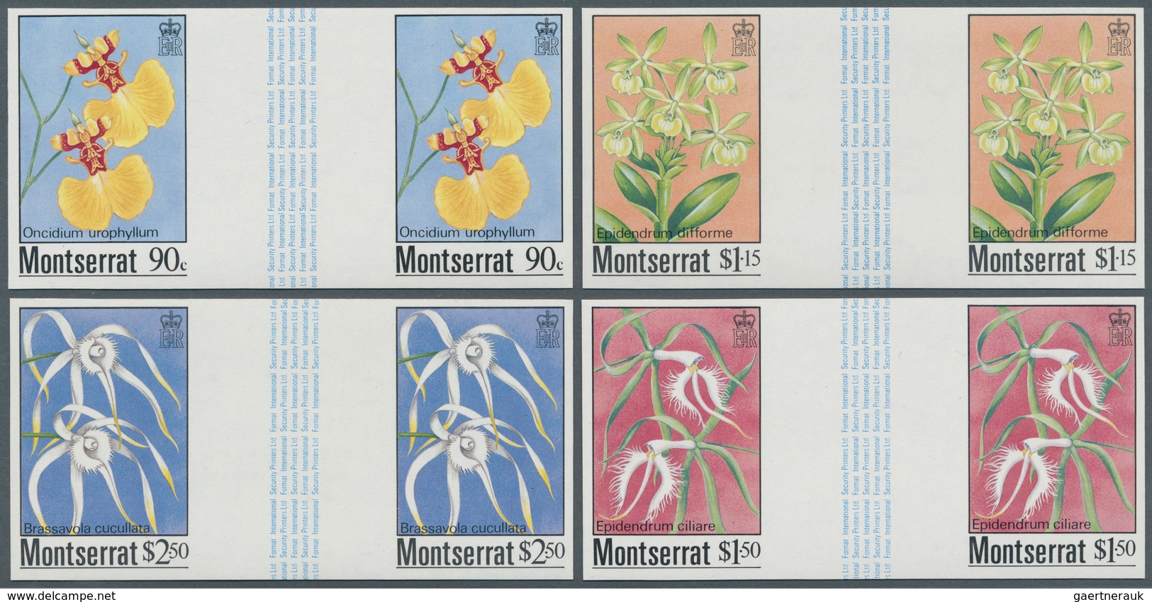 Montserrat: 1985, Orchidaceae, 4 Values Complete In Imperforated Horizontal Gutter Pairs, Unmounted - Other & Unclassified